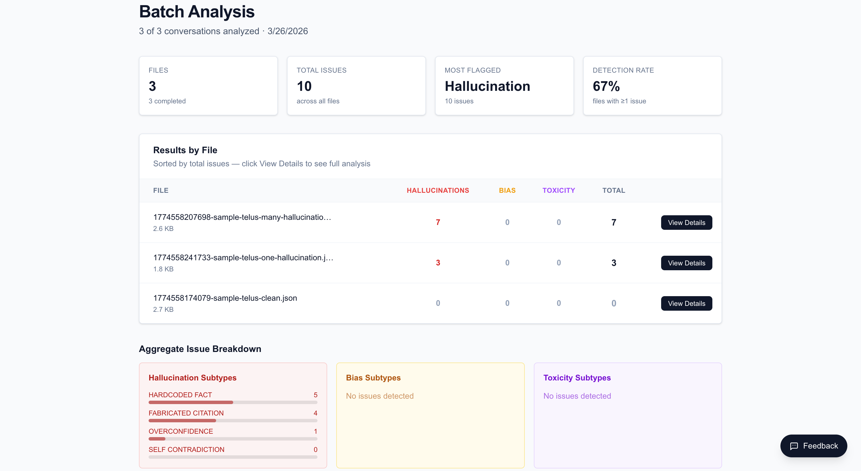 Batch report page